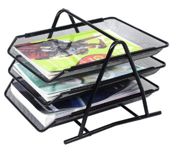 TIANCHAO Metal Mesh Letter File Organizer Sorter Mail Tray Desktop Office Home Bookends Book Holder Business Tools 
