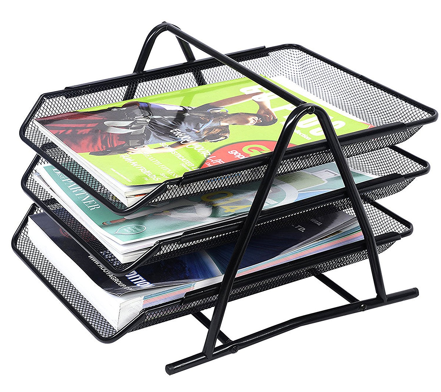 DALTACK Mesh Metal Paper Organizer Letter Tray Desk File Organizer with 5 Tier for Home & Office Black 