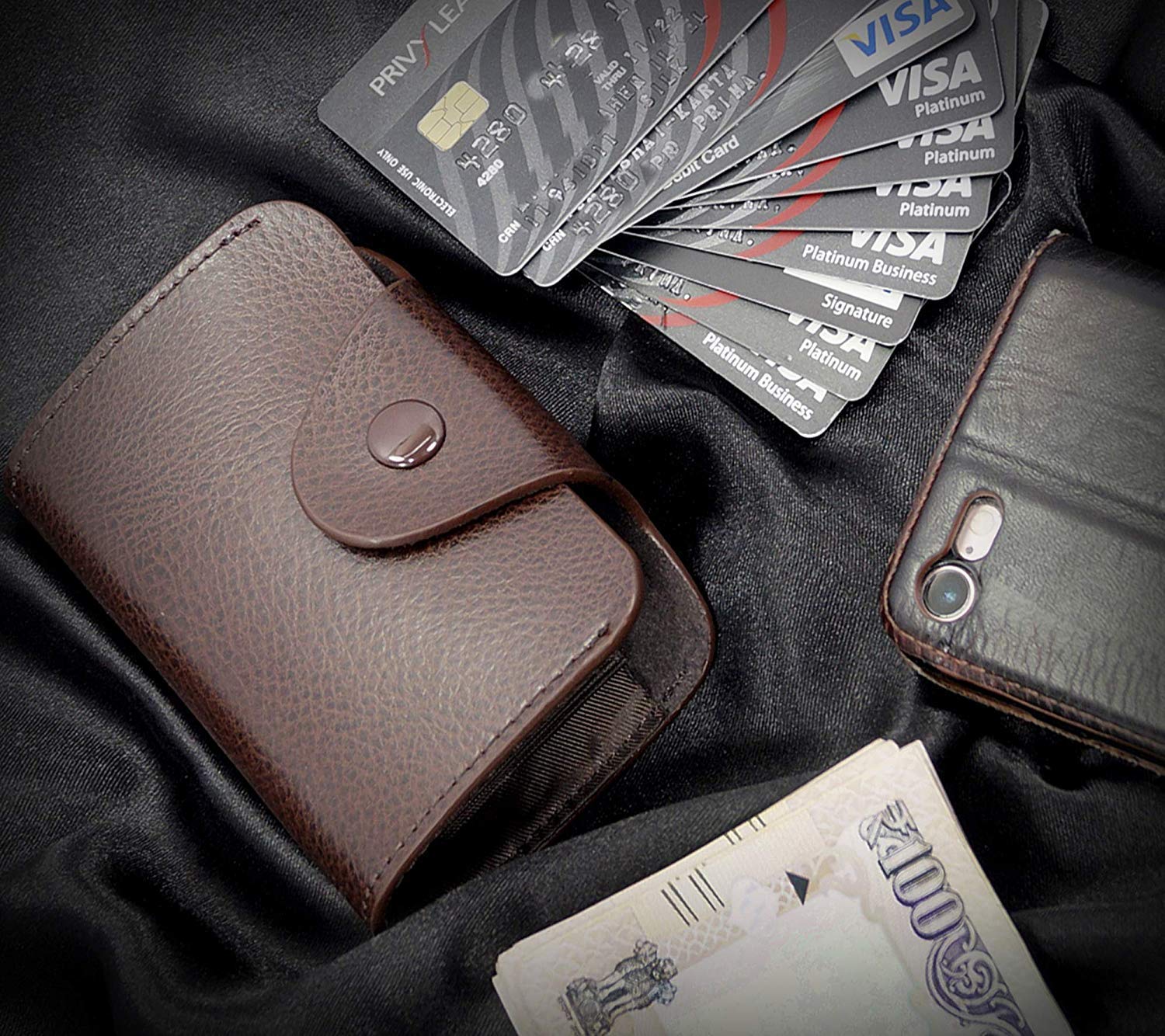 Storite 13 Pocket PU Leather Card Holder Wallet - Zipper Coin Purse For Men & Women, Dark Brown - View #6