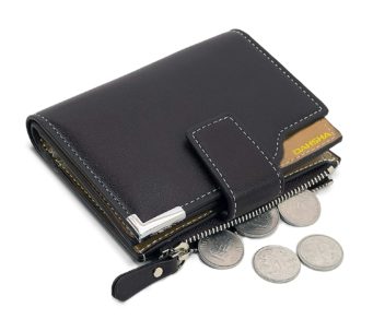 DAHSHA 10 Slot Leather Credit Debit Zipper Card Holder Wallet with 2 ID Window for Men & Women (12 X 9.5 X 2 cm, Brown)
