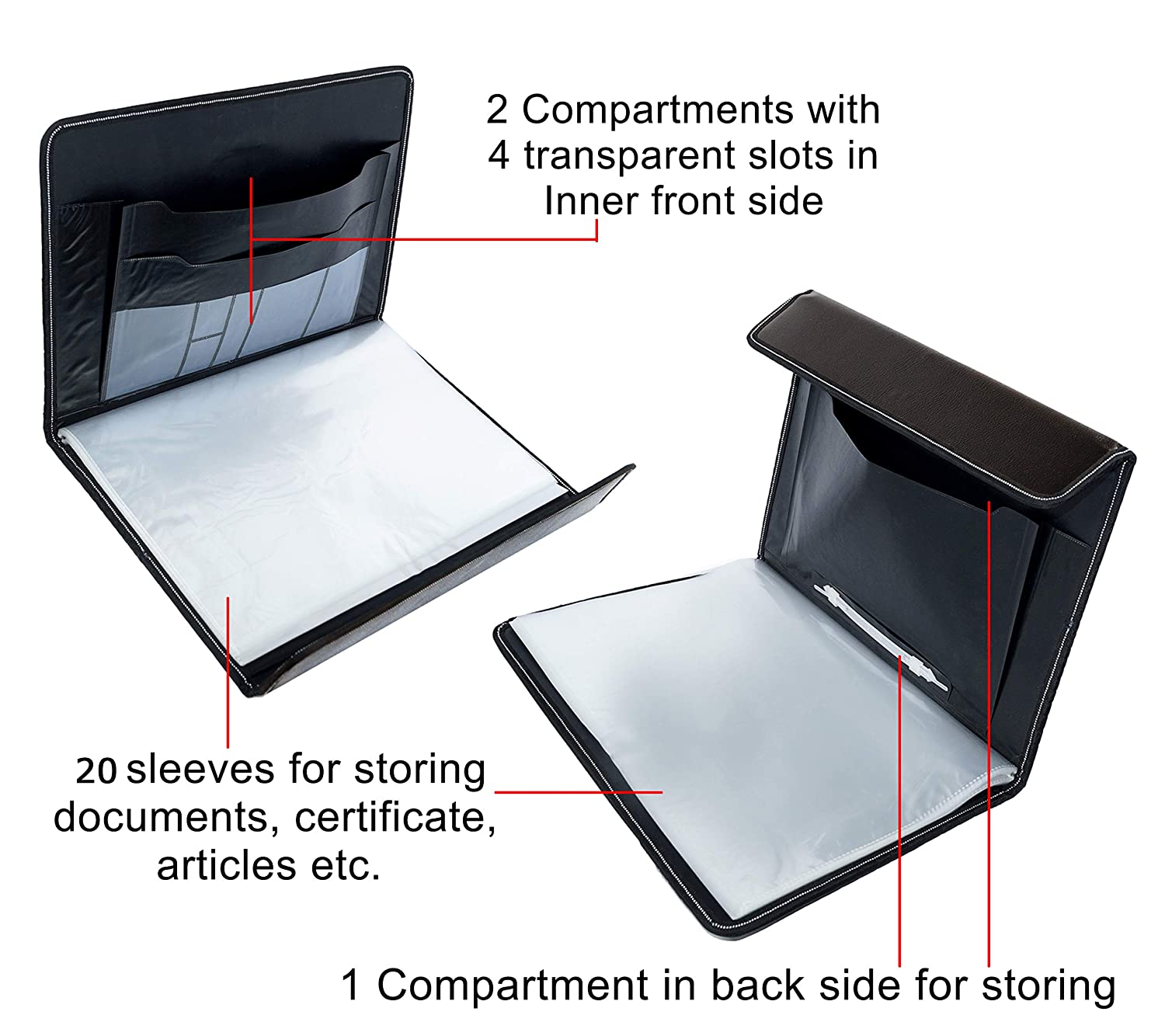 Details about   Leather Professional File Folder with 20 Sleeves for File Folders for Certificat 
